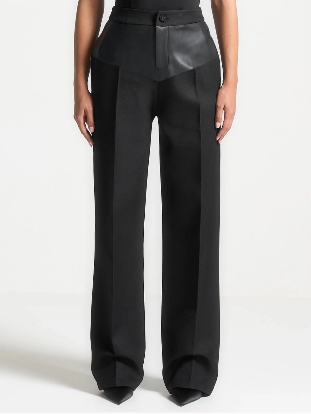Manière De Voir Blanche in Black vegan  Leather Panel Tailored Pants Size 6